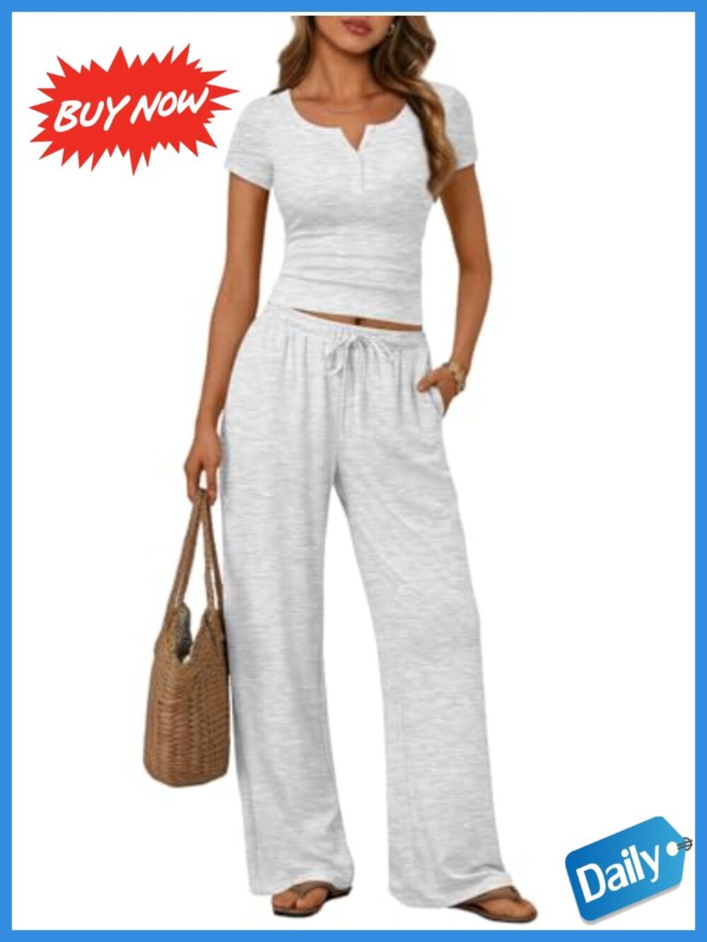 2 Piece Lounge Set Crop Top & Pants with Pockets Rayon Spandex